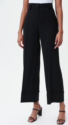 Joseph Ribkoff Woven Wide-Legged Twill Cuff Pants In Black