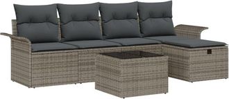 vidaXL Garden Sofa Set with Cushion Manual 6 pcs Grey Poly Rattan vidaXL