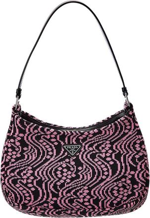 Prada Cleo Jacquard Knit & Leather Shoulder Bag