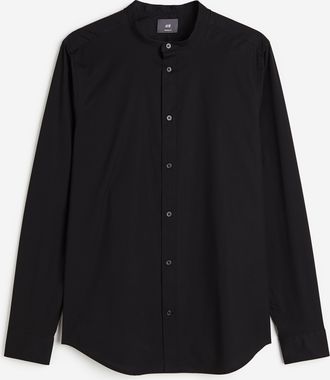 H&M Stehkragenhemd Muscle Fit - Schwarz
