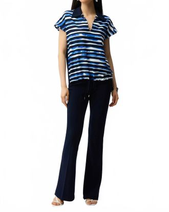 Joseph Ribkoff Striped Short Sleeve Cocoon Top In Blue/vanilla