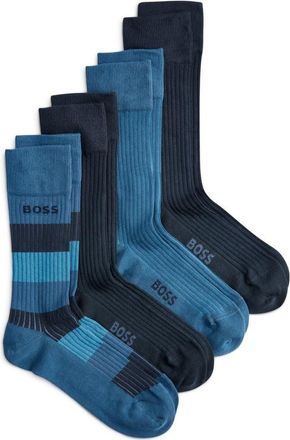 BOSS Assorted 4-Pack Stripe & Solid Ribbed Cotton Blend Dress Socks Gift Box in Dark Blue at Nordstrom, Size 7-13