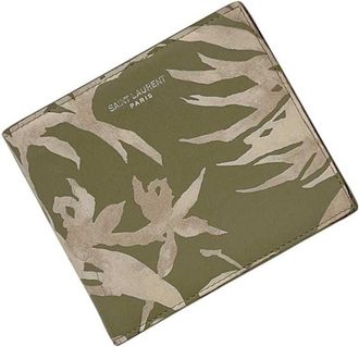 Saint Laurent Beige Green Khaki Leather Wallet (Bi-Fold) (Pre-Owned)