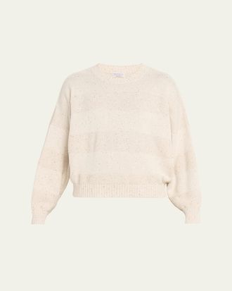 Brunello Cucinelli Linen-Cotton Pailette Striped Crewneck Sweater