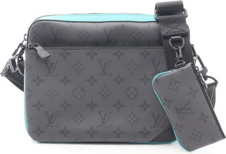 Louis Vuitton Black Blue Gray Turquoise Coated Canvas Leather Handbag Shoulder Bag (Pre-Owned)
