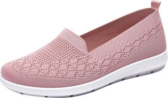 Generic Womens Slip On Trainers Mesh Walking Tennis Shoes Lightweight Breathable Classic Comfortable Casual Running Shoes Gym Workout Sports Pink
