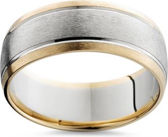 Pompeii3 Mens Gold 8mm Two Tone Comfort Fit Wedding Band Ring 14k White and Yellow Gold