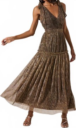 Astr Desma Metallic V-Neck Maxi Dress In Gold