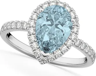Allurez Pear Cut Halo Aquamarine & Diamond Engagement Ring 14K in 2.36Ct/white Gold at Nordstrom, Size 5.5