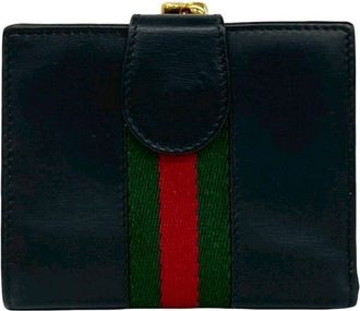 Gucci Black Green Red Color Leather Wallet (Bi-Fold) (Pre-Owned)