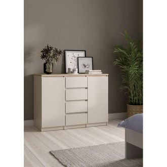 Dmora Aparador Qorina, Buffet De Sal&oacute;n Con 2 Puertas Y 4 Cajones, Mueble De Sal&oacute;n Y Despensa De Cocina, 121x50 H91 Cm, Beige - Dmora