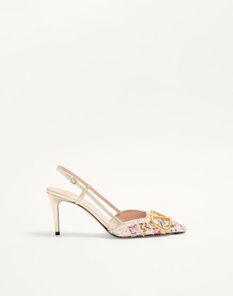 Valentino Garavani D&eacute;collet&eacute; Slingback VLogo Signature Con Ricamo Rhombelle 80Mm Donna PLATINO 36.5