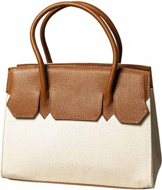 Florez jeans Womens Emma Atuel Leather And Canvas Bag In Caramel