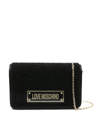 Love Moschino logo-plaque shearling shoulder bag - women - Polyurethane/Fabric - One Size - Black