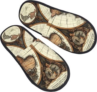 Generic World Map1 Print Slippers for Women House Fuzzy Shoes Sole Indoor Outdoor Slide Slipper