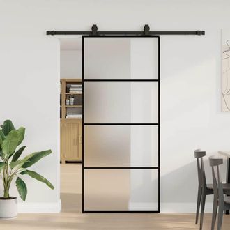 Berkfield Home Sliding Door with Hardware Set Black 90x205 cm ESG Glass