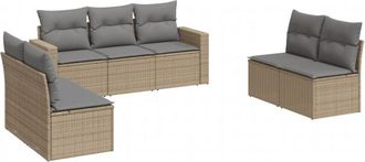 vidaXL Vidaxl - Set Sof&aacute;s De Jard&iacute;n 7 Piezas Y Cojines Rat&aacute;n Sint&eacute;tico Beige