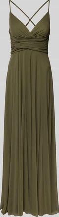 Jake*s Abendkleid in Wickel-Optik in Oliv Melange, Gr&ouml;&szlig;e 36