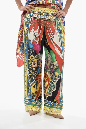Dolce & Gabbana Pantaloni Palazzo in Seta a Fantasia con Elastico in Vita Dolce & Gabbana