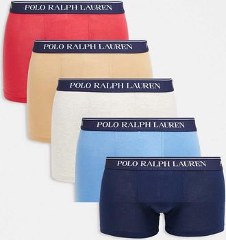 Polo Ralph Lauren Confezione da 5 boxer aderenti blu/rossi/cammello/blu navy con fascia in vita con logo-Multicolore