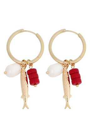 Panacea Fish Charm Hoop Earrings in Red at Nordstrom