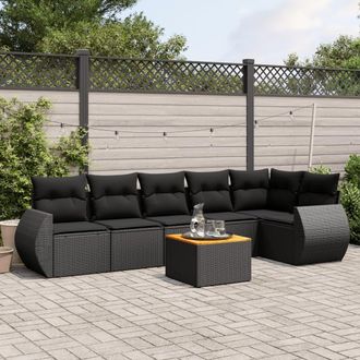 vidaXL Set De Comedor De Jard&iacute;n 7 Pzas Y Cojines Rat&aacute;n Sint&eacute;tico Negro Vidaxl
