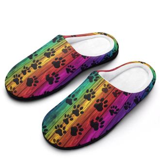 Generic Colorful Wood Paw Print Womens Slippers Warm House Slippers Indoor House Shoes with Anti-Skid Rubber Sole