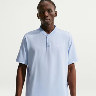 Nike Mens Club Short-Sleeve Henley in Blue | HQ5974-407
