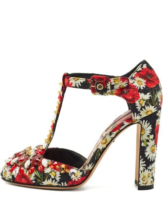 Dolce & Gabbana floral-print crystal-embellished pumps - Black