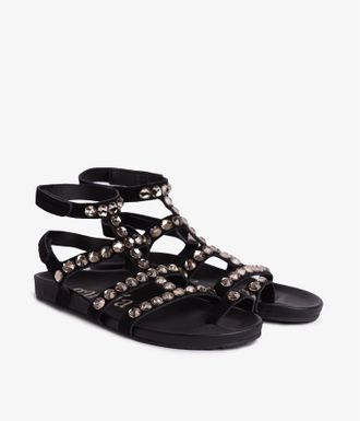 Pedro Garcia Roman sandal in black suede with Swarovski crystals and velcro closure | Aroa| Spring Summer 24 | PEDRO GARCIA