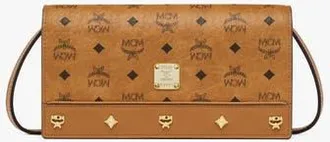 MCM Large Pina Crossbody Wallet in Studded Visetos in Cognac at Nordstrom