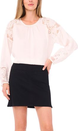 Vince Camuto Floral Embroidery Detail Top in Rich Cream at Nordstrom, Size X-Small P