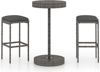 vidaXL Set Muebles Bar Jard&iacute;n 3 Piezas Y Cojines Rat&aacute;n Sint&eacute;tico Gris Vidaxl