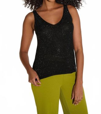Joseph Ribkoff V-Neck Metallic Knitted Camisole With Rhinestones In Black