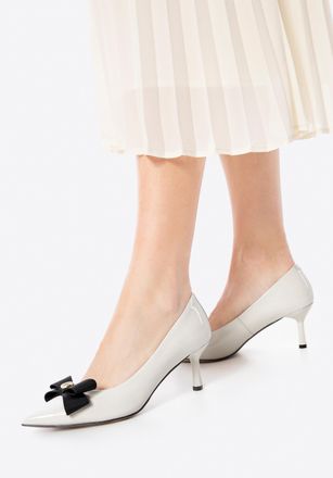 Wittchen Dames leren pumps met strik, cr&egrave;me en zwart, natuurlijk leer