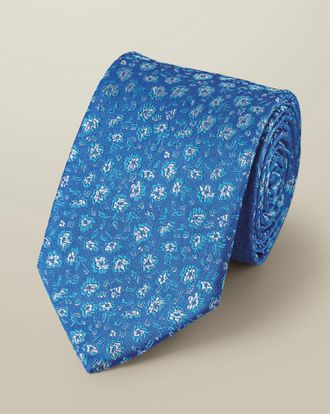 CHARLES TYRWHITT Floral Silk Tie - Cornflower Blue Size OSFA by Charles Tyrwhitt