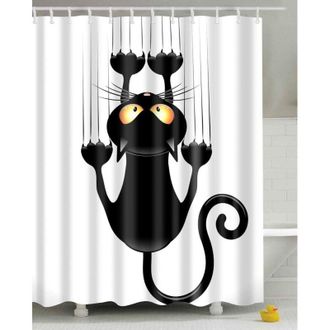 OEM Cortina De Ducha Divertida Con Dise&ntilde;o De Gato, Cortina De Ba&ntilde;o De Tela Impermeable Con Ganchos, Cortina De Ducha Para Ba&ntilde;o De 150 X 180 Cm -crezuo
