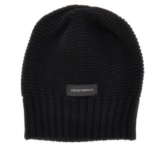 Emporio Armani Knitted beanie hat with logo label Woman S