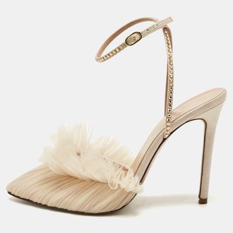 Alexandre Birman Beige Lace And Satin Kaya Pumps