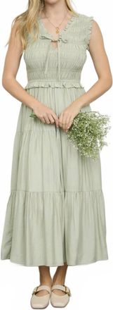 Blu Pepper Smocked Front Tie Ruffle Detail Tiered Midi Dress In Dusty Mint