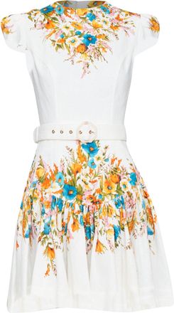 Zimmermann Estelle White Multicolor Floral Belted Mini Dress