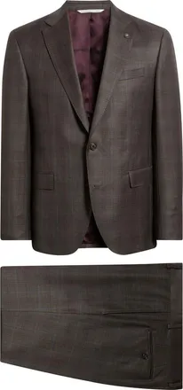 Jack Victor Esprit Windowpane Wool Suit in Dark Chocolate at Nordstrom, Size 44