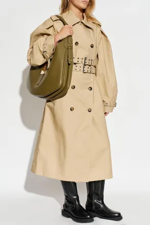 Ganni Cotton Trench Coat With Belt, Womens, Beige