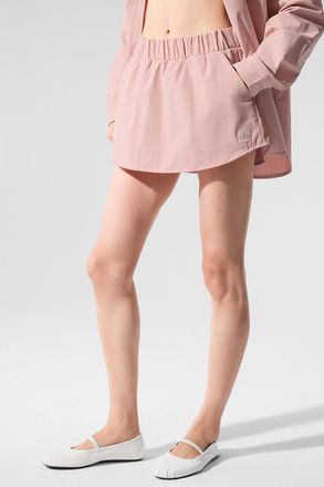 Alo | Pinstripe Daylight Mini Skirt in Pink Quartz/Ivory, Size: Medium