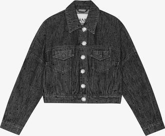 Ganni Washed Black Sparkle Denim Jacket - Size 38 Cotton