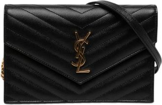 Saint Laurent Pre-owned Saint Laurent Grain De Poudre Chevron Cassandre Envelope Chain Wallet Ladies 1DDKHQ0DYWATJ98S