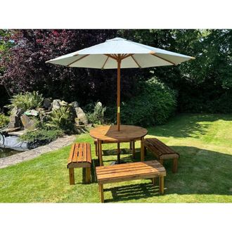 Charles Taylor Trading Eight Seater Garden Furniture Round Table Set - L230xW230xH80 cm in Light Brown