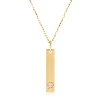 MAX + STONE 14k Yellow Gold Bar Pendant Necklace with 3mm Small Round Gemstone Adjustable Cable Chain 16 Inches to 18 Inches with Spring Ring Clasp