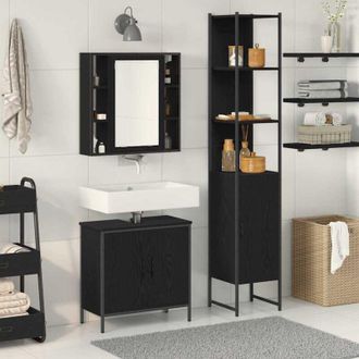 vidaXL Vidaxl - Armario De Lavabo Roble Negro 60x30x60 Cm Madera Buena