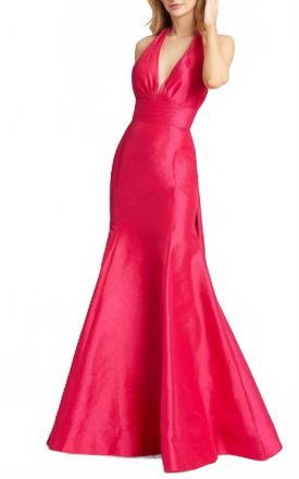 Mac Duggal Taffeta Halter Gown In Fucshia